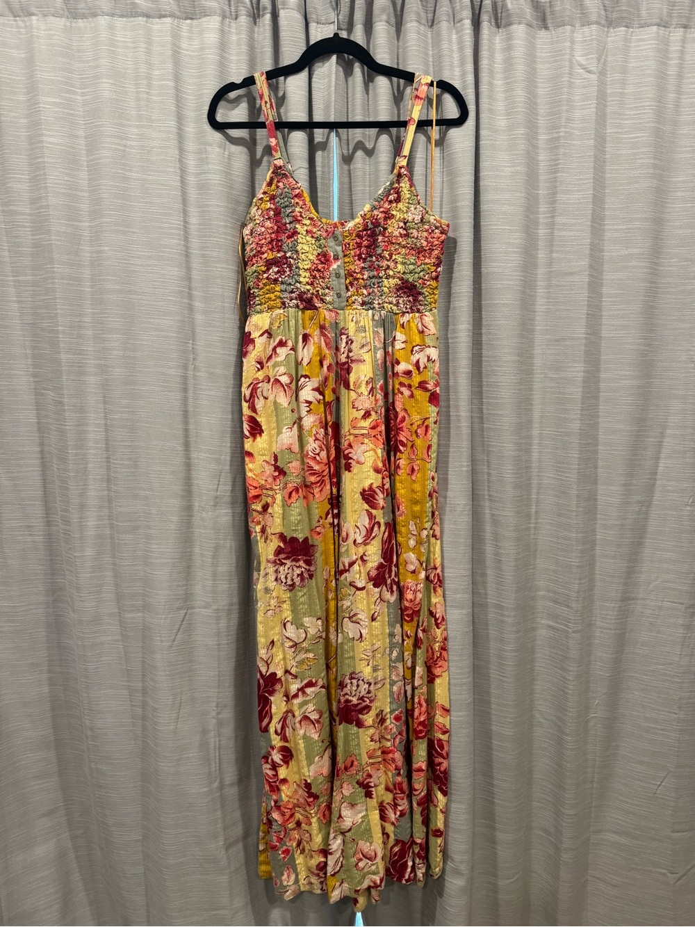 Free People Floral Smocked Maxi Jumpsuit - Yellow & Pink